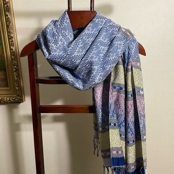 Winter Scarf for Women Blue Pashmina Long Stole Holiday Gift Head Wrap Shawl - Picture 3 of 7